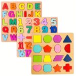 Wooden 3D Capital Alphabets, Numbers, and Shapes Board Puzzle